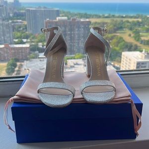 STUART WEITZMAN
NearlyNude glittered mesh sandals Silver